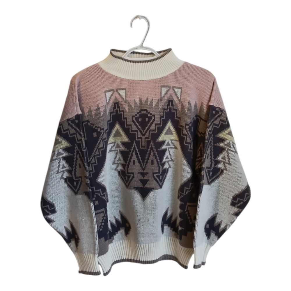 Vintage Sorrento South Western Style Aztec Collared Knit Sweater Large Bohemian
